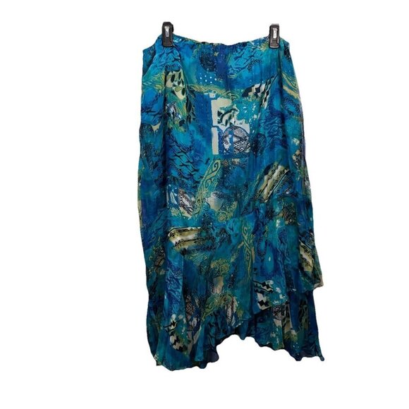 Chicos Asymmetrical Tiered Maxi Skirt Floral Blue Elastic Waist 100% Silk Sz 16 - Picture 1 of 11